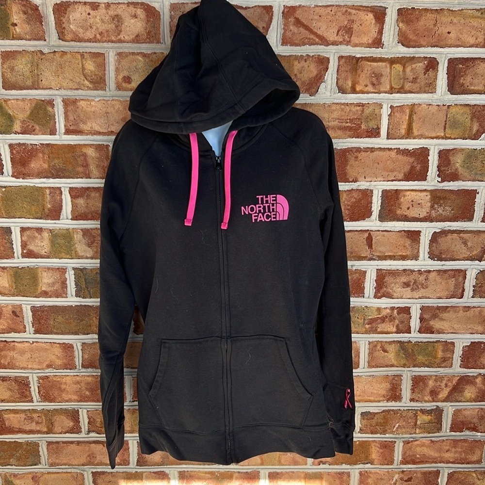The North Face Women's Breast Cancer Black full zip Jacket with Pink Accents. XL